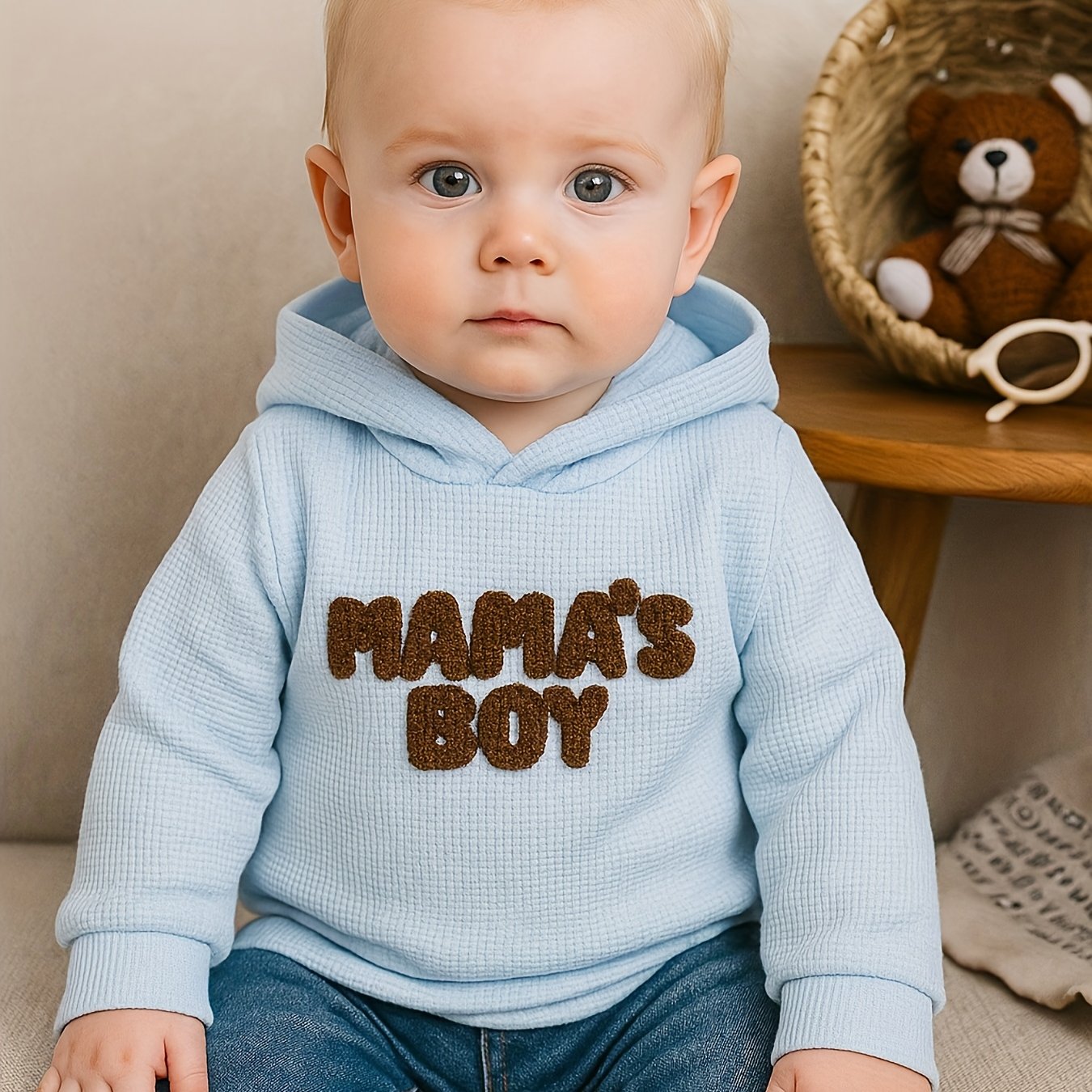 Sweat-shirt à capuche bébé garçon “MAMA’S BOY” | Haut seul, doux et confortable