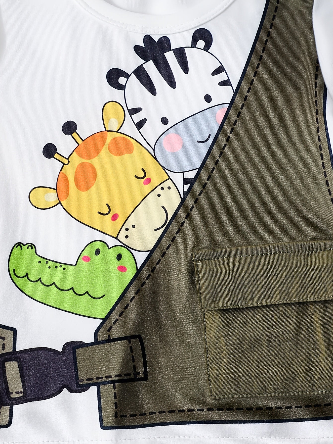 Ensemble été garçon 2 pièces – T-shirt à motif animal avec short patchwork et capuche