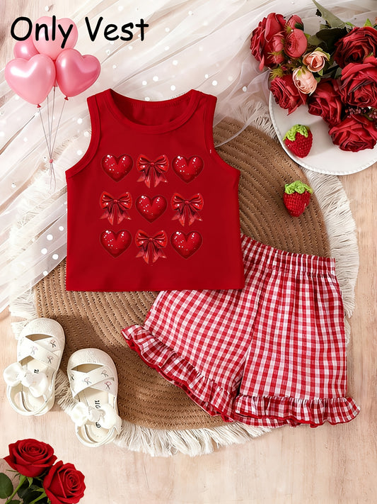 Ensemble fille cœur & nœud – Débardeur sans manches + jupe vichy | Confort été