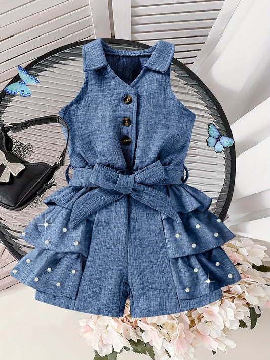 Combishort en denim perlé – Petite Élégance d’Été