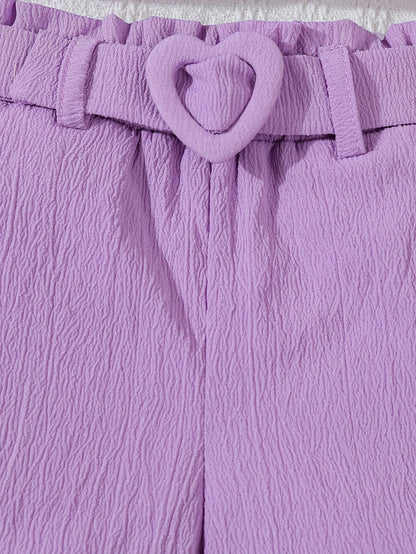 Ensemble 2 pièces fille Feuille de Lotus – Haut sans manches & Short assorti, tenue d’été élégante
