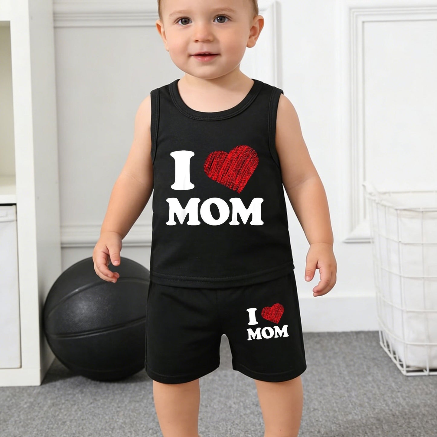 Ensemble été bébé garçon 2 pièces « I LOVE MOM » – Débardeur + Short