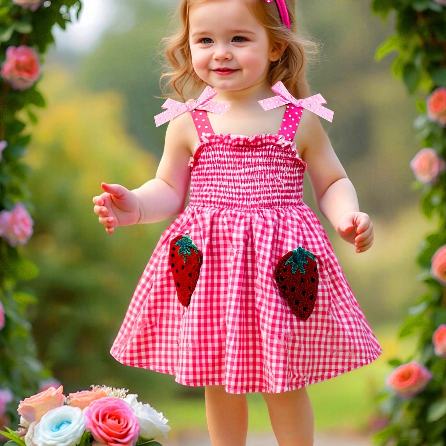 Robe bébé fille vichy fraise – Tenue estivale douce et élégante