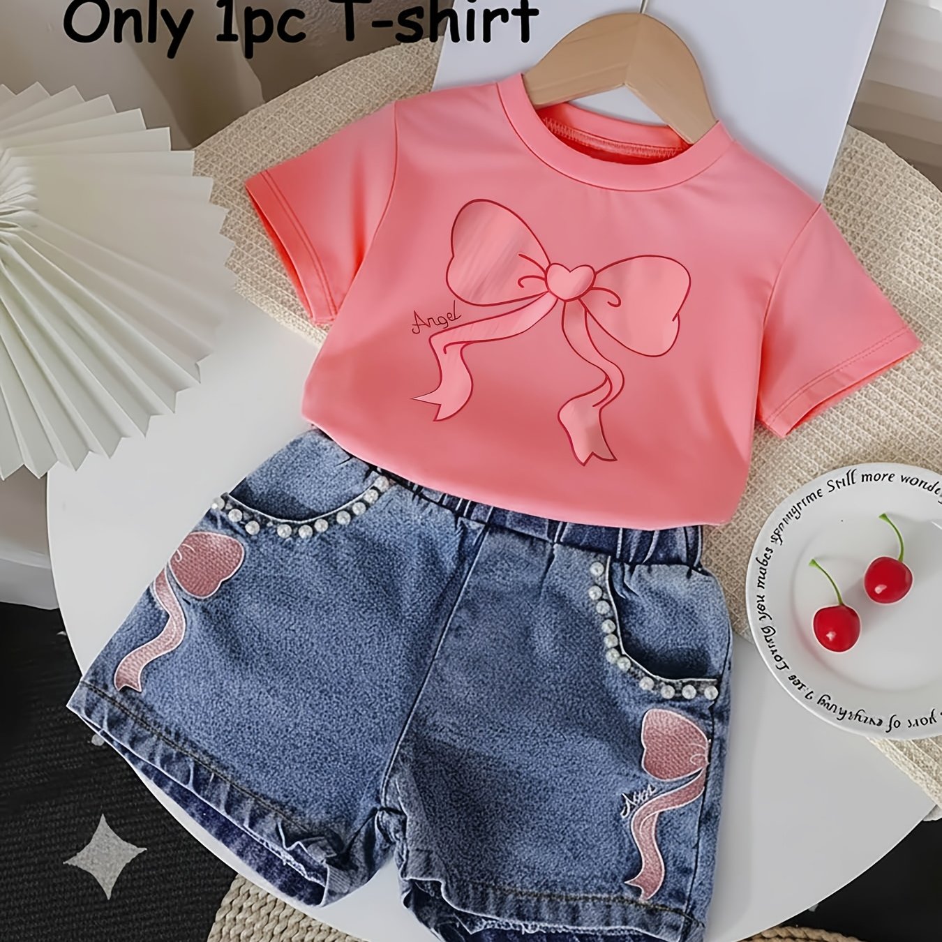 T-shirt fille à nœud imprimé – Haut d’été confortable et respirant (haut uniquement)