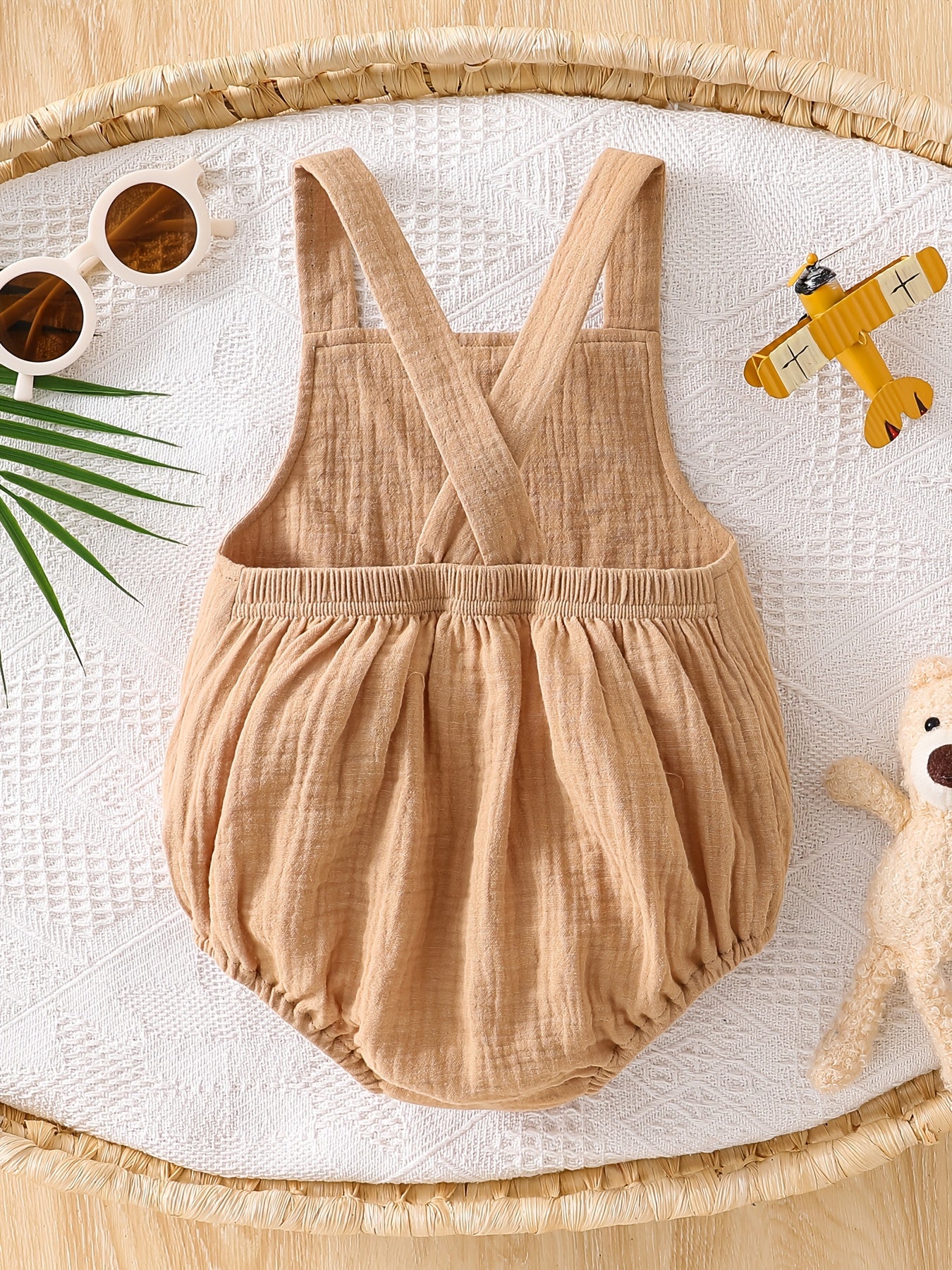 Combinaison bébé garçon à bretelles – Motif ours mignon – Tenue été douce et confortable