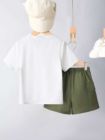 Ensemble garçon 2 pièces été – T-shirt imprimé ours & short confortable (Look décontracté)