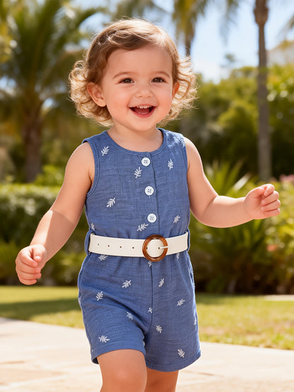Barboteuse Fille Denim Été – Combinaison Élégante avec Ceinture