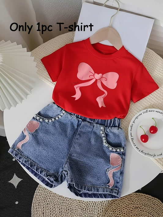 T-shirt fille à nœud imprimé – Haut d’été confortable et respirant (haut uniquement)