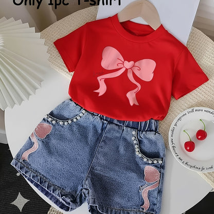 T-shirt fille à nœud imprimé – Haut d’été confortable et respirant (haut uniquement)
