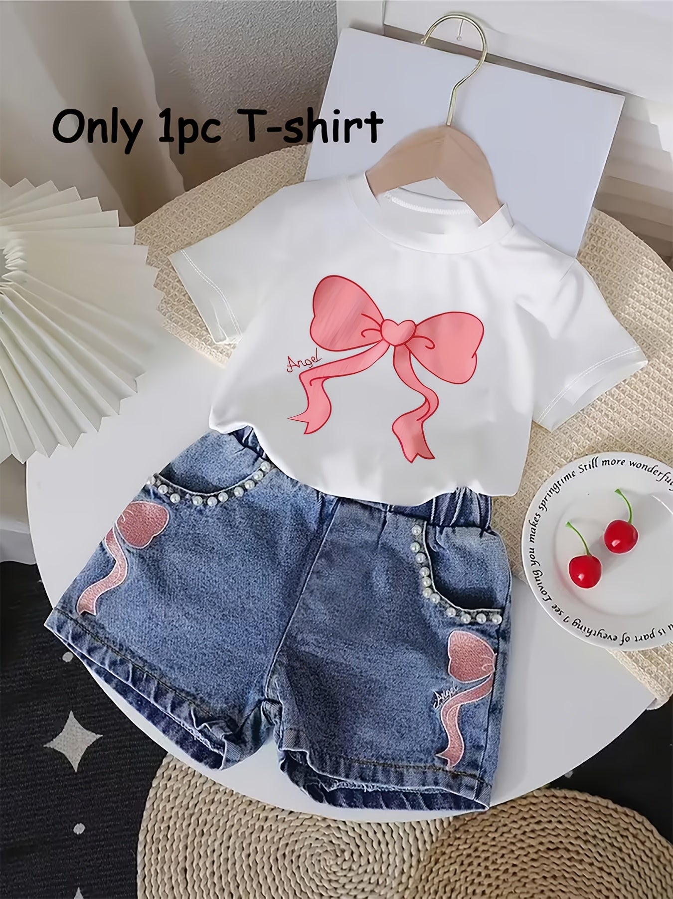 T-shirt fille à nœud imprimé – Haut d’été confortable et respirant (haut uniquement)